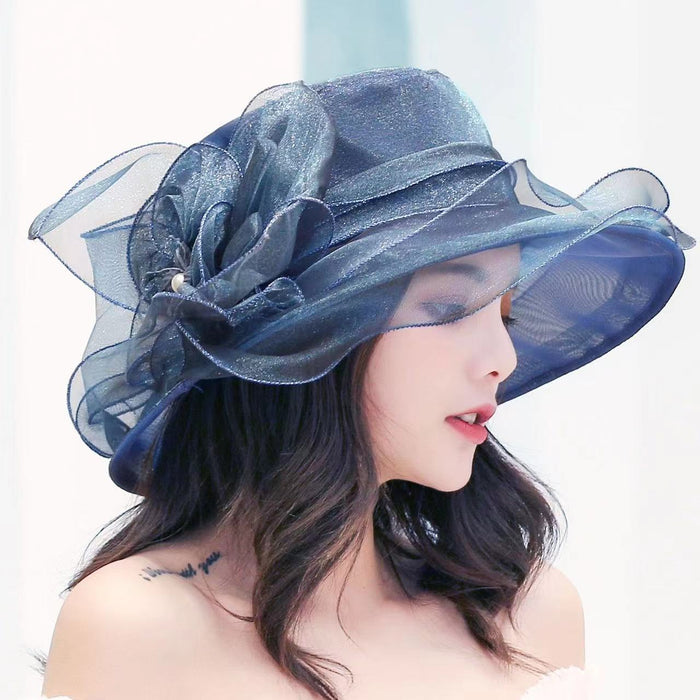 Women's Sun Hat Mesh Bowler Hat Organza Summer Sunshade