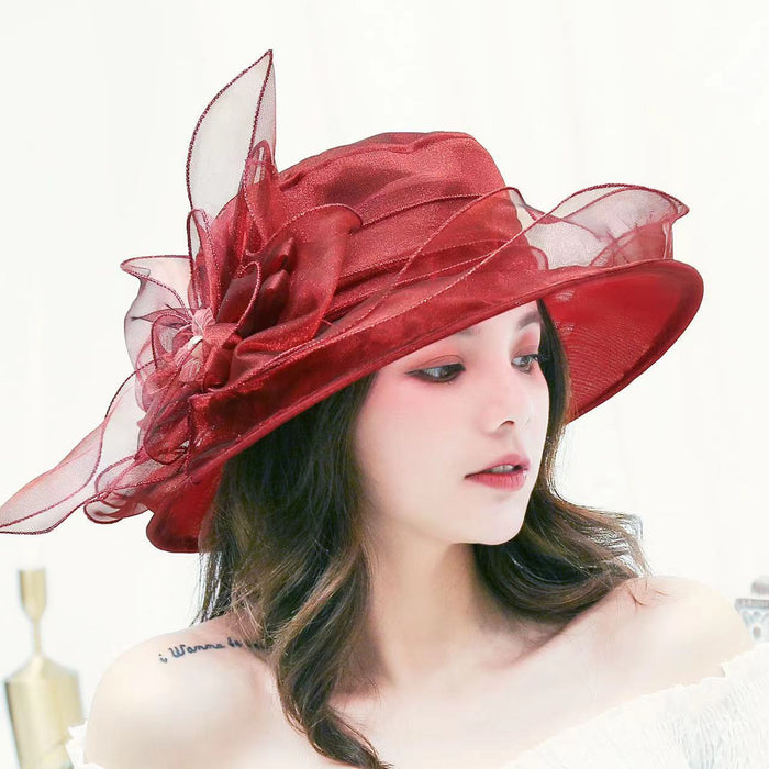 Women's Sun Hat Mesh Bowler Hat Organza Summer Sunshade