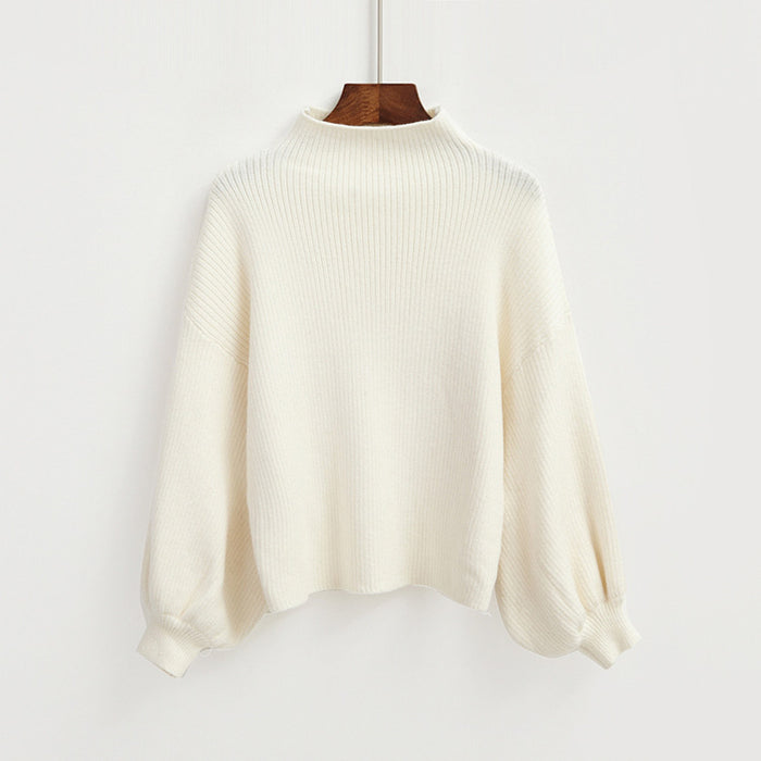 Half Turtleneck Lantern Sleeve Sweater Loose Slim Looking Base Knitwear