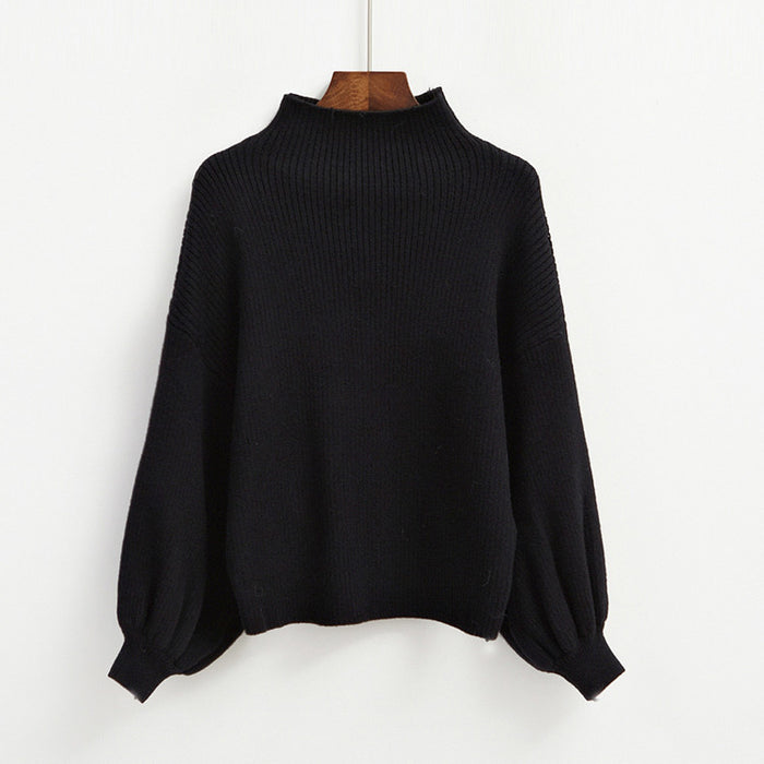 Half Turtleneck Lantern Sleeve Sweater Loose Slim Looking Base Knitwear